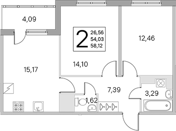 2-комнатная квартира 54.03 м², 4/5 эт., ЖК «ЮгТаун. Олимпийские кварталы»